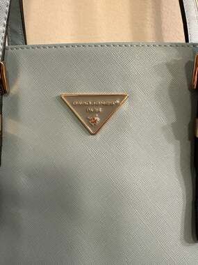 David Jones Paris Blue Saffiano PU Leather Shoulder Tote Bag